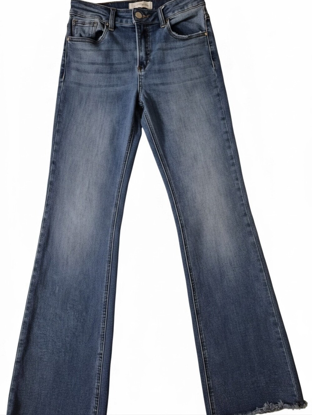 Risen Jeans Mid-Rise Ankle Bootcut Fray Hem Blue Denim - Size 7/28